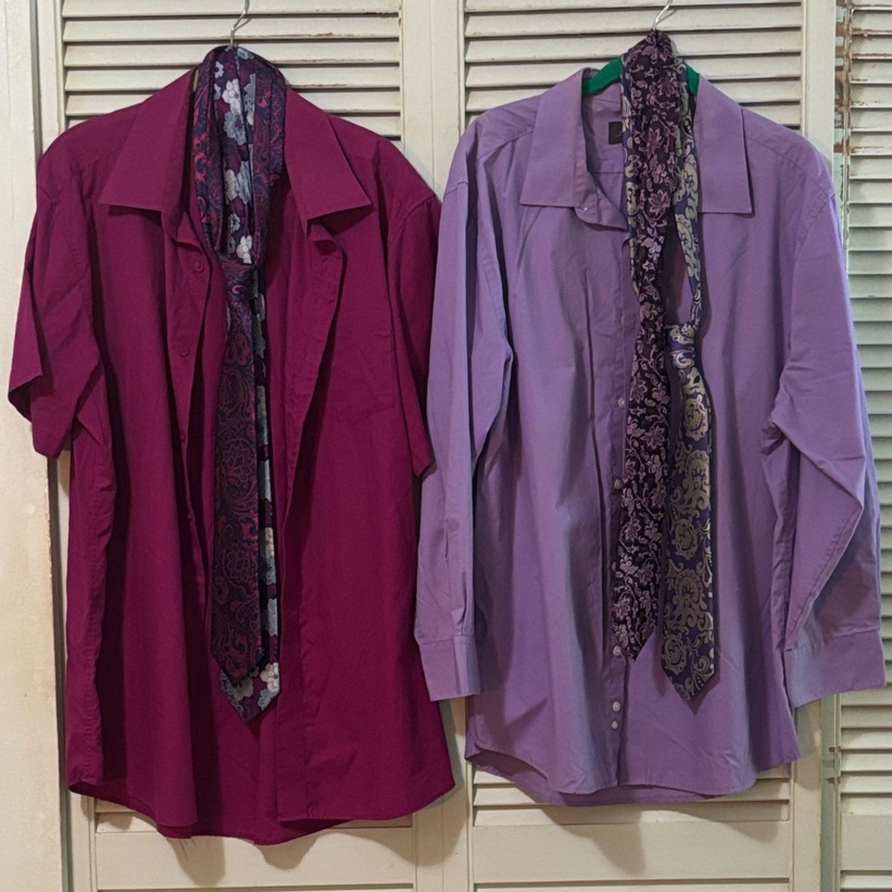 Elegant Men's Burgundy short sleeve and Lavender long sleeve Shirt Duo